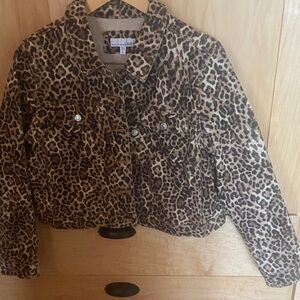 LOFT Leopard Print Cropped Jean Jacket in Brown and Black